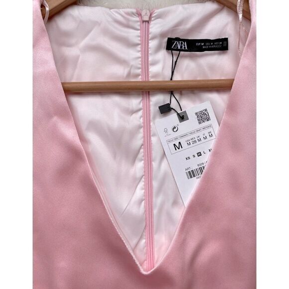 NWT Zara Pink Satin Effect Sleeveless V-Neck Short Mini Dress, Size Medium - Picture 9 of 15